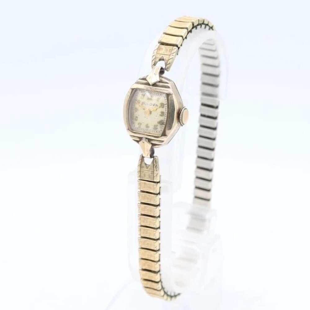 Vintage Bulova Cocktail Ladies Mechanical Wristwatch 6 Ah Swiss Steel & 10k Rgp